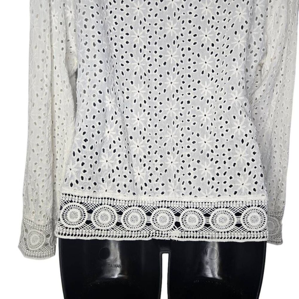 Surf Gypsy Eyelet Top Size Medium Lace Tie Front Beachy Cover Long Sleeve - Picture 6 of 8